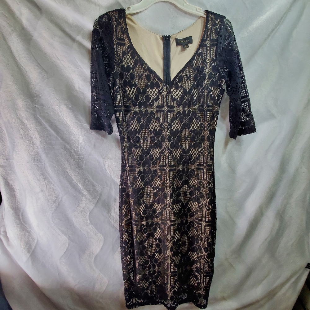 G collection black lace & cream bodycon dress